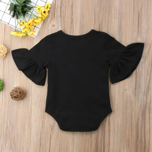 Newborn Infant Baby Girl Clothes Cotton Solid Flared Sleeve Bodysuits Jumpsuit Sunsuit Outfits