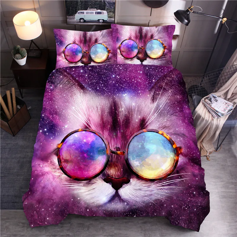 

Galaxy Cat Printed Bedding Set Animal Duvet Cover Sets Queen King Quilt Cover Bed Linen