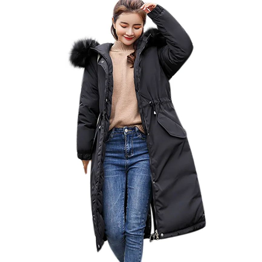 Abrigos Mujer Invierno Elegante Женская однотонная Толстая зимняя тонкая теплая куртка с меховым воротником пальто зимняя куртка