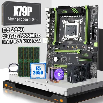 

X79P LGA 2011 motherboard set with Xeon E5 2650 and 4x4GB=16GB 1333MHz DDR3 ECC REG memory and CPU cooler and power