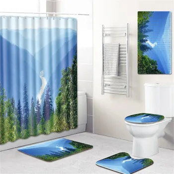

Flower Building Landscape Flower Shower Curtain Sea Bath Single Printing Polyester for Bathroom Decor