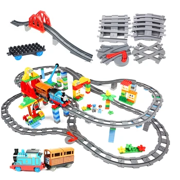 Bloques de construcción de gran tamaño para niños, compatibles con Duploes, juegos de trenes, vías de vía férrea, juguetes interactivos Ladrillos educativos