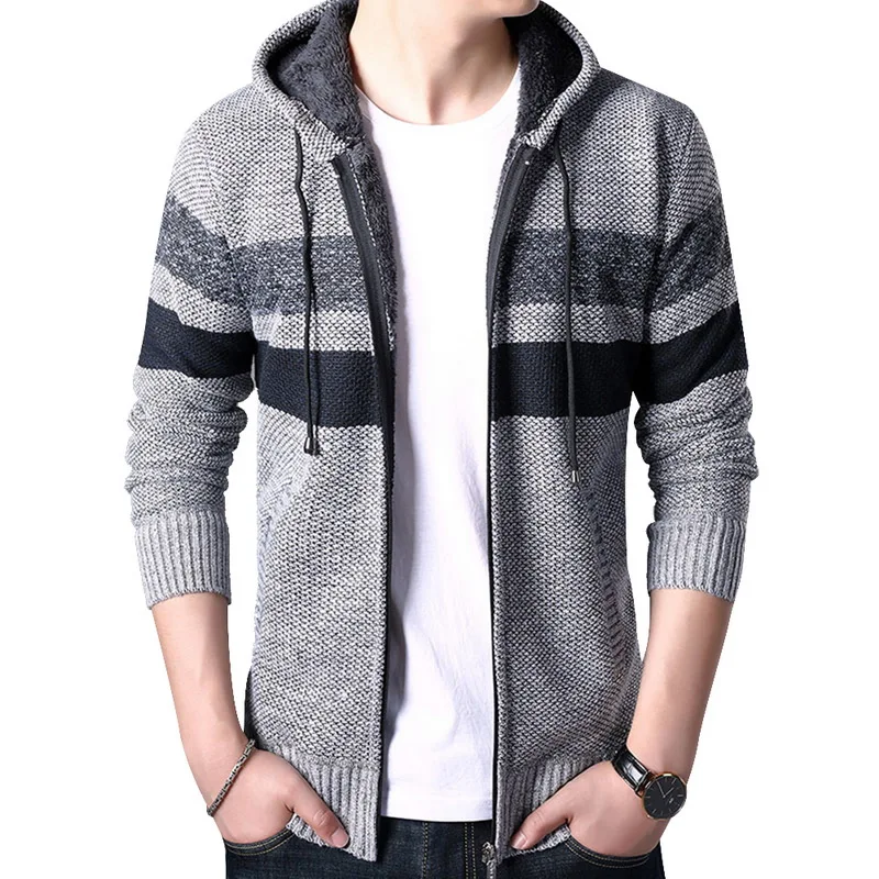2020 Autumn Knitted Sweater Men Zipper Baseball Stand Collar Knitwear Sweatercoat Casual Striped Hooded Coat Casaco Masculino 2020 Autumn Knitted Sweater Men Zipper Baseball Stand Collar Knitwear Sweatercoat Casual Striped Hooded Coat Casaco Masculino