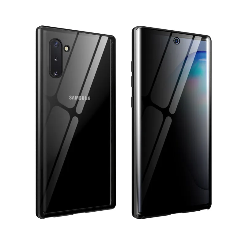 Чехол для телефона для samsung Galaxy Note 10 Pro 9 8 металлическое магнитное закаленное стекло чехол для samsung Note 10 Plus чехол capa - Цвет: Anti-Peep-black