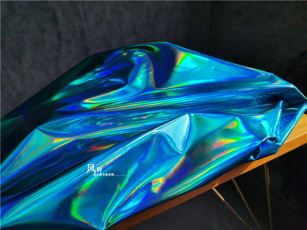 Blue Mirror Synthetic Leather Fabric Green Reflective Waterproof DIY Patches Bag Stage Decor Clothes Designer Fabric