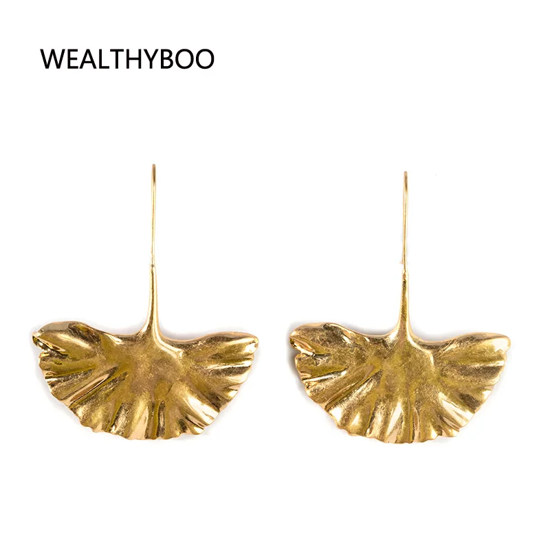 Simple Gold Color Metal Leaf Drop Earrings For Women 2021 Bohemian Large Dangle Earring Big Alloy Pendant Drop Earrings Punk - Image 2