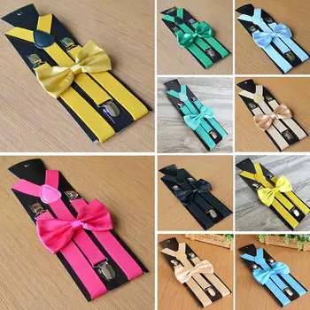 

Solid Color Kids Adult Elastic Y-Shape Adjustable Suspenders Bowtie Set Clothing Accessory