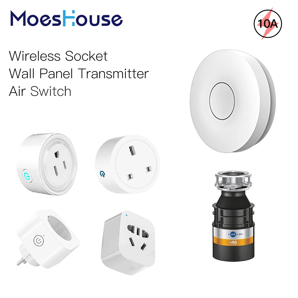 

Wireless Socket Self-powered Air Switch Food Residues Garbage Disposal Appliances Fan TV 10A Remote Control No Drilling No Pipe
