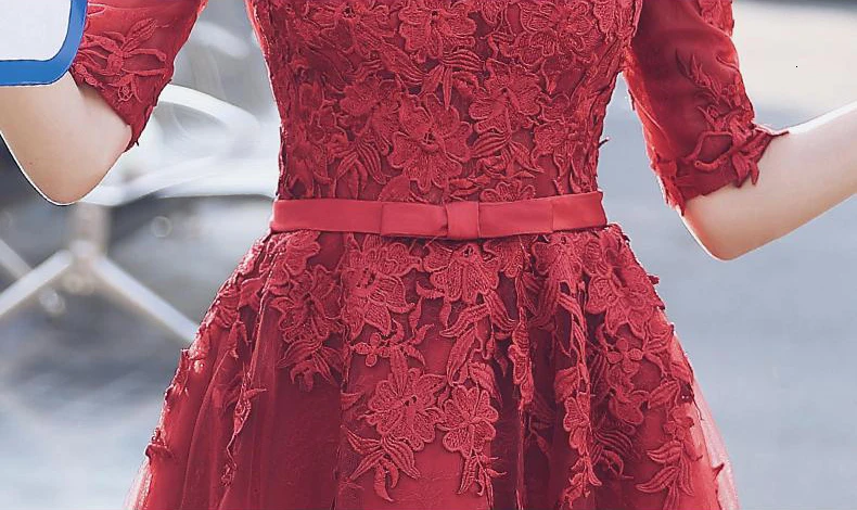 Винно-Красные кружевные вечерние платья, короткие роскошные женские вечерние платья с цветочной аппликацией размера плюс, платья для матери невесты