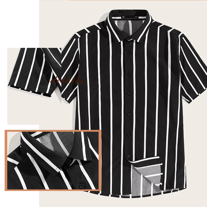 SweatyRocks Мужская рубашка в полоску на пуговицах спереди уличный с короткими рукавами рубашка на пуговицах модная одежда Летняя Повседневная рубашка