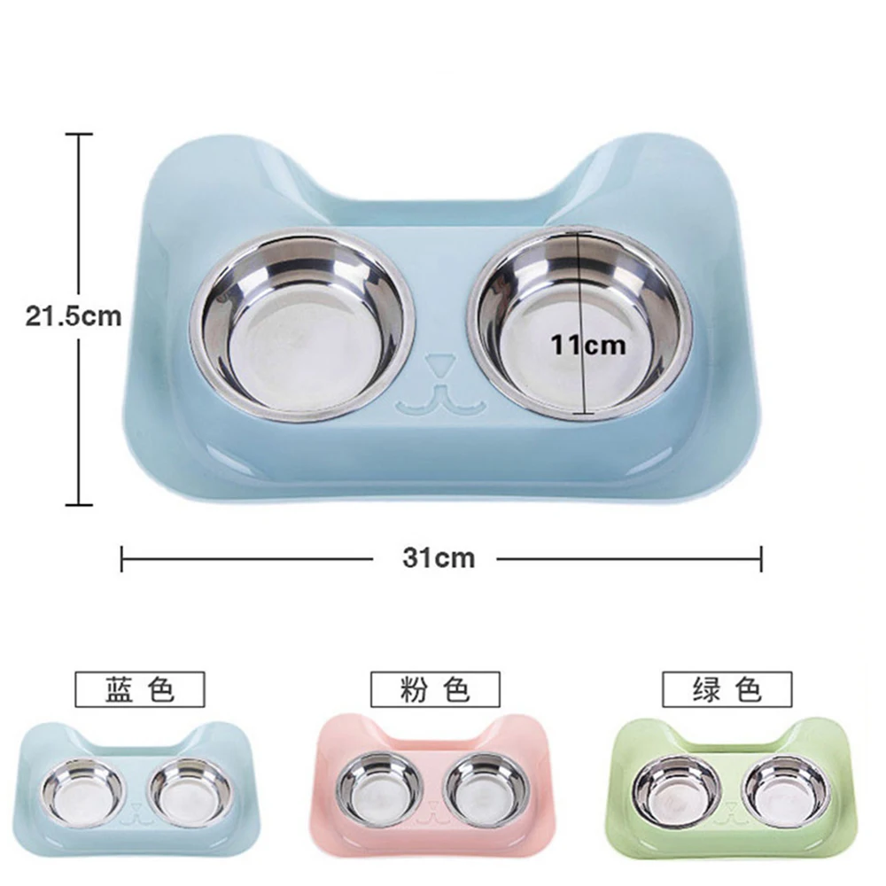1PC New Non-spill & Non-skid Design Double Dog Cat Bowls Durable Stainless Steel For Pet Food And Water Elevated Feeder Cat Bowl (3)