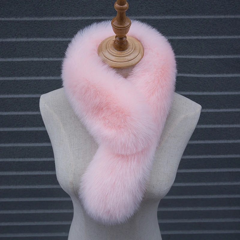 Shujin, однотонный зимний теплый женский шарф, воротник из натурального меха, женский шарф, пальто из искусственного меха, шарфы, роскошный енот
