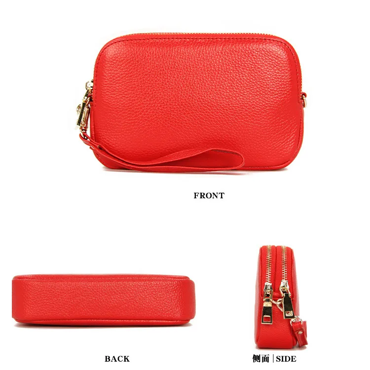 Women Handbag Genuine Leather Double zipper shoulder bag Designer Cowhide Female Crossbody Messenger Bag with Handle strap