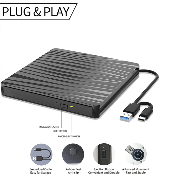 Внешний DVD привод USB 3,0 Оптический компакт-диск DVD RW ГОРЕЛКА Recoeder type-C портативный CD dvd-плеер для настольного ноутбука apple MAC PC