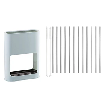 

1 Pcs Home Oval Umbrella Stand Rack Light Blue & 1 Set Reusable Metal Drinking Straws,Straight Straws + Cleaning Brushes