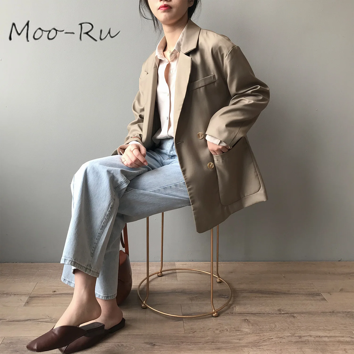 Moo-Ru 2020 Spring Edition Han Version Sweet Slim In Long Style Suit Lapel Long Sleeve Large Pocket Suit Jacket - 4.00069E+12
