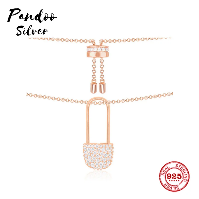

Fashion Charm Sterling Silver Copy 1:1 Copy,Adjustable Pink Safety Pin Pendant Necklace Women Monaco Jewelry Gift With Logo