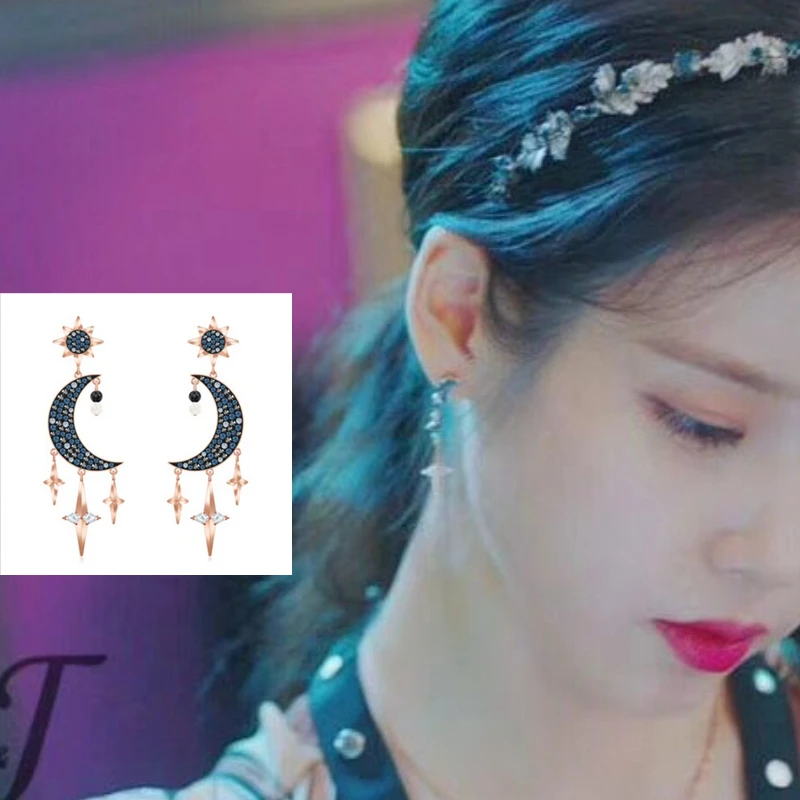 Черная винтажная повязка для волос для женщин, DEL LUNA, украшение для отеля, корейская модная шпилька для волос, IU Lee Ji Eun tv drama - Цвет: T0023-moon earrings