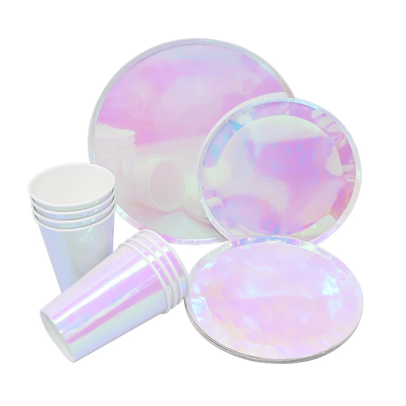 Розовые серебристые, лазерные одноразовые столовые приборы, бумажные тарелки и стаканы соломинки для свадьбы, дня рождения, детский душ вечерние принадлежности для декора