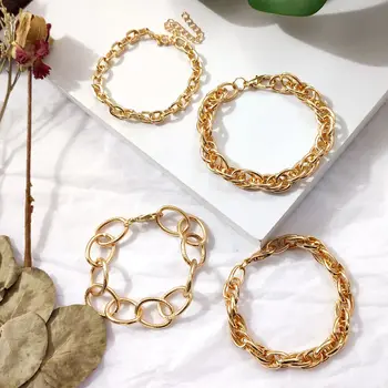

JUST FEEL Big Gold Bangle Bracelet Punk Chain Circle Link Retro Female Geometric Bracelets Personality Jewelry HipHop 2019 Man