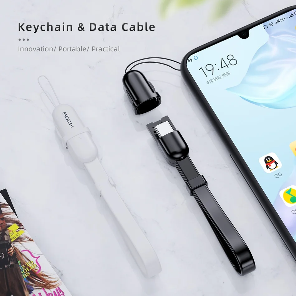 Многофункциональный usb-кабель ROCK для зарядного устройства type C USB C, кабель для брелка, короткий зарядный кабель для синхронизации данных с магнитной застежкой