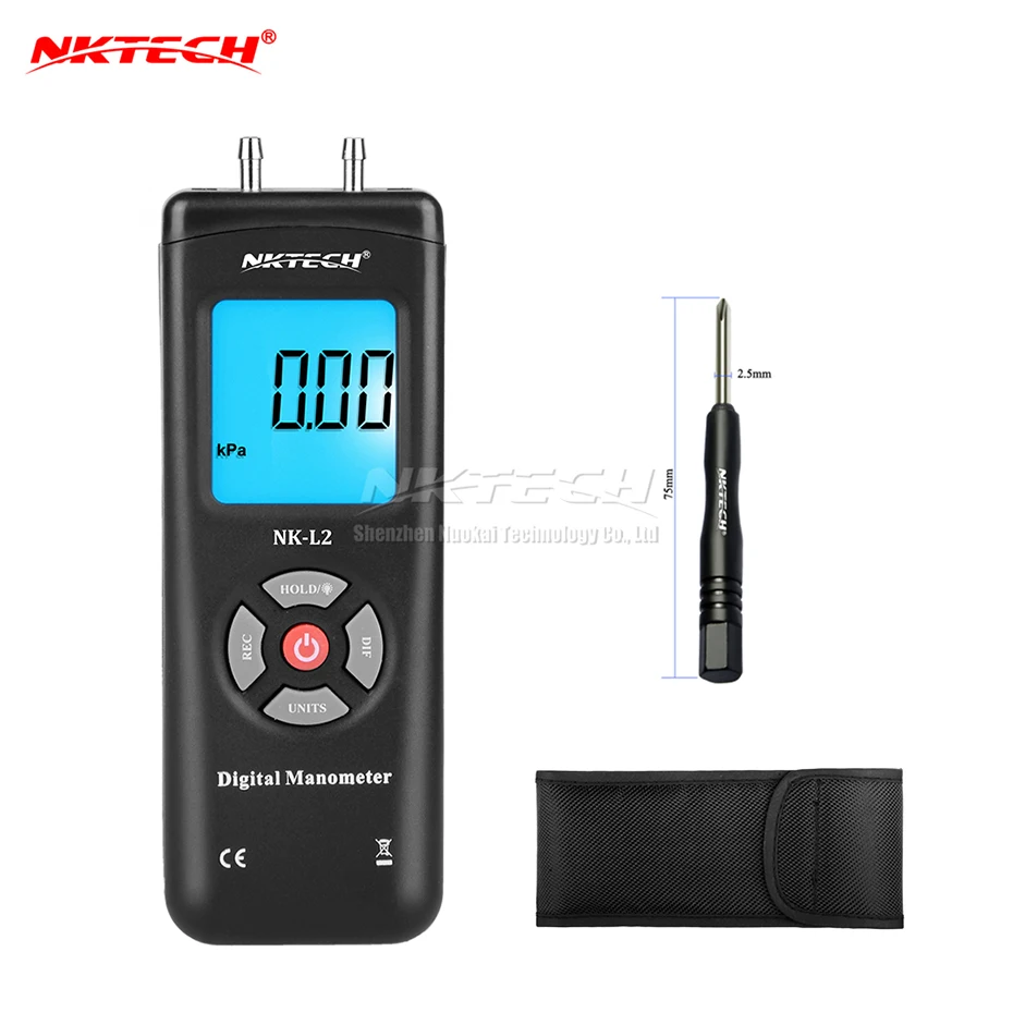 Black NKTECH NK-L2 LCD Digital Manometer Differential Gauge Air Pressure Meter 2Psi Data Hold 11 Units manometro air compressor gauge - Цвет: Black
