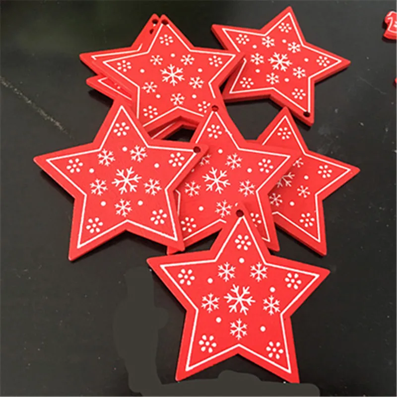 10 шт., роскошные украшения, Рождественское украшение для дома, белая деревянная елка/олень, сделай сам, подвесная подвеска, веселое Рождество, Год, Navidad - Цвет: Red Star