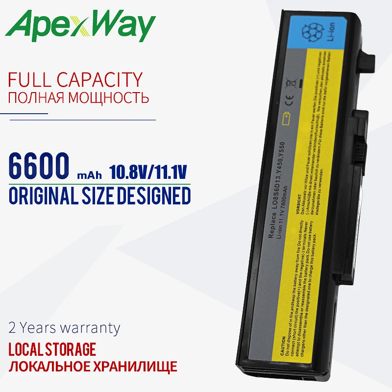 Аккумулятор для ноутбука Lenovo IdeaPad Y450G Y550 Y550A Y550P 55Y2054 L08L6D13 L08O6D13 L08S6D13 9 ячеек 6600 мАч 11 1