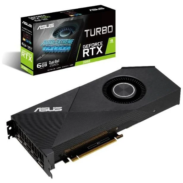 Видеокарта Asus PCI-E TURBO-RTX2060-6G NV RTX2060 6144Mb 192b GDDR6 1365/14000/HDMIx2/DPx2/HDCP Ret