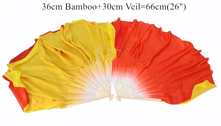 36cm 30cm Индивидуальные Шелковый веер для женщин танец живота шелковая вуаль пара двойной цвет Половина Круг Китайский народный танец вентилятор красный золотой - Цвет: 36cm 30cm