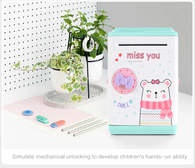 

Children's Password Piggy Bank Creative ATM Automatic Money Rolling Coin Banknote Machine Kid Baby Cartoon Coins Storage Box