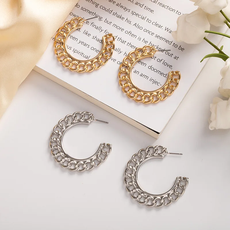 

New Vintage Earrings for Women Gold Round C Geometric Statement Earring 2019 ZA FRESH Metal Earring Hanging Fashion Jewelry