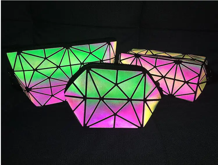 

Litthing New Zipper Cosmetic Bag Women Luminous Makeup Bag Geometric Women's Cosmetics Organizer Folding Travel Make Up Bag
