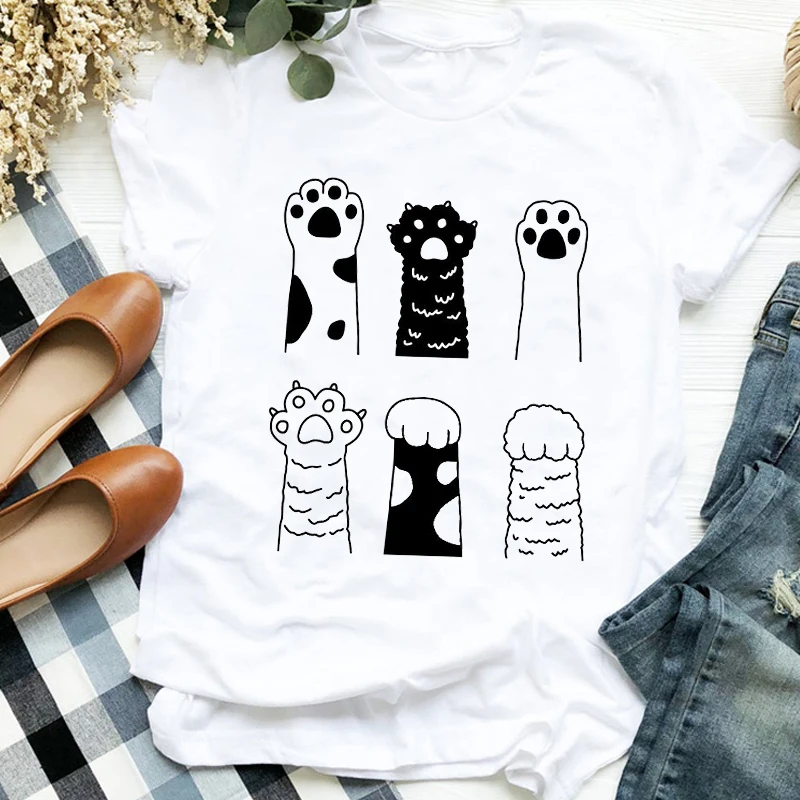 

Cat Paw Animal Print T Shirt Women Short Sleeve O Neck Loose Tshirt Summer Women Tee Shirt Tops Camisetas Mujer