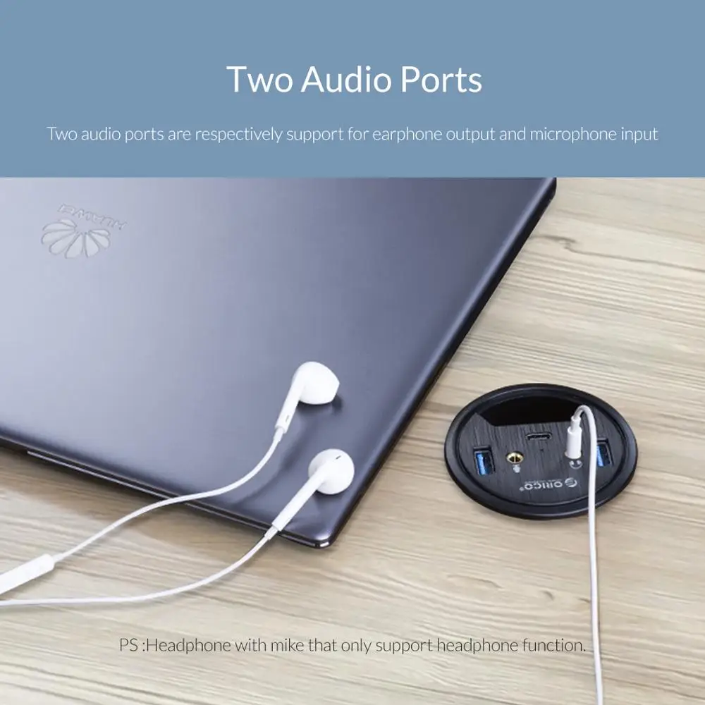 ORICO 5 Ports USB HUB High Speed 5Gbps Desktop Grommet With USB 3 0 Headphone Microphone Type C Port Adapter For PC Laptop