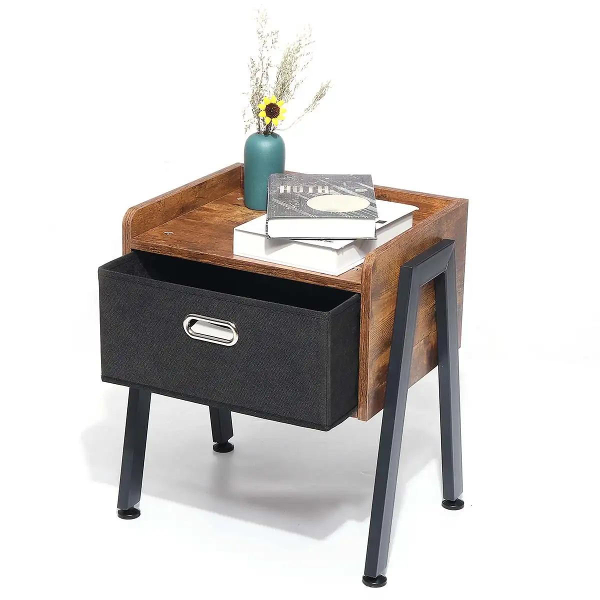 

Nordic High foot Nightstand Wooden Bedside table With drawer organizer Storage cabinet fashion Mini desk bedroom Furniture