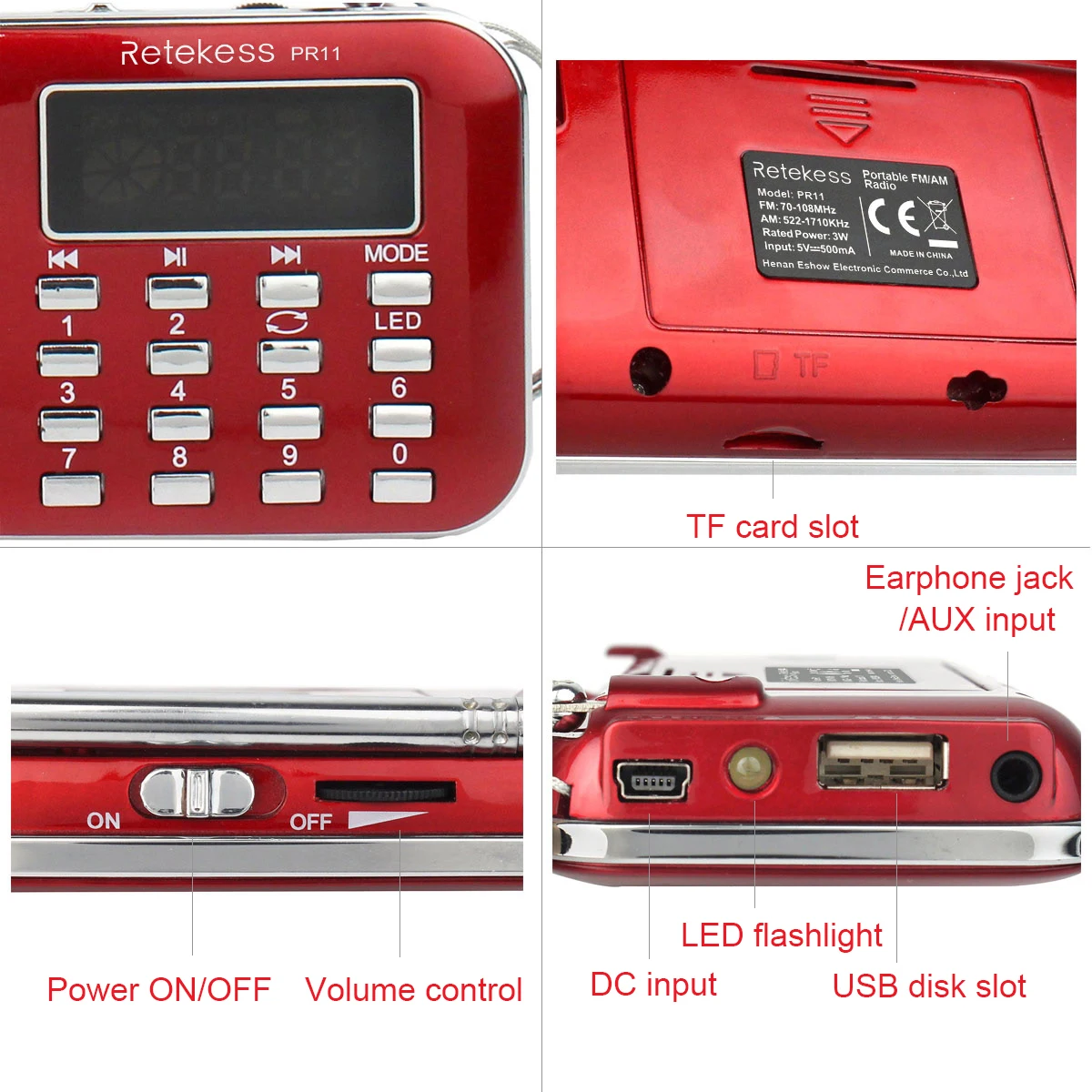 Retekess PR11 портативный цифровой тюнинг FM/AM радио с MP3 музыкальный плеер фонарик FM радио приемник