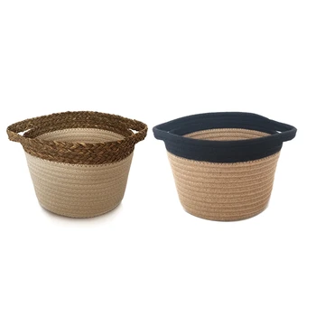 

HLZS-2Pcs Hand-Woven Cotton Rope Flax Storage Baskets Bedside Snacks Debris Basket Key Toy Storage Basket Desktop Sundries Organ