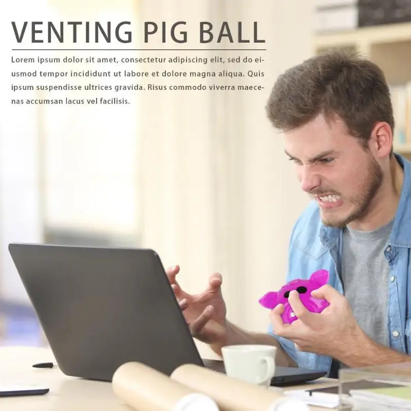 Creative Adult Decompression Toy Cartoon Pig Head Fidget Pressure Vent Ball