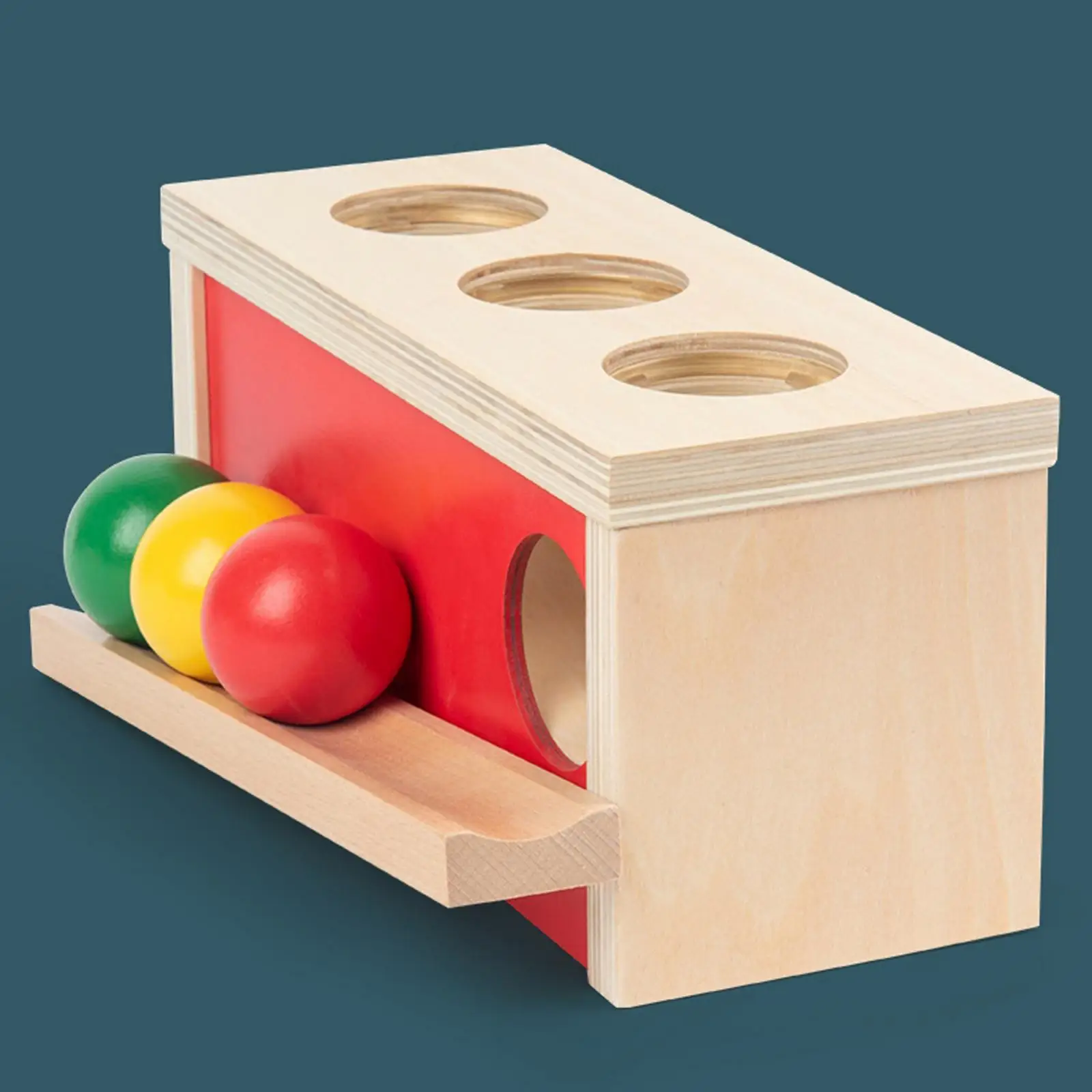 Montessori Object Permanence Box Wooden Toy Tray and Ball Drop Yellow Red Green Balls Baby Learning Toys
