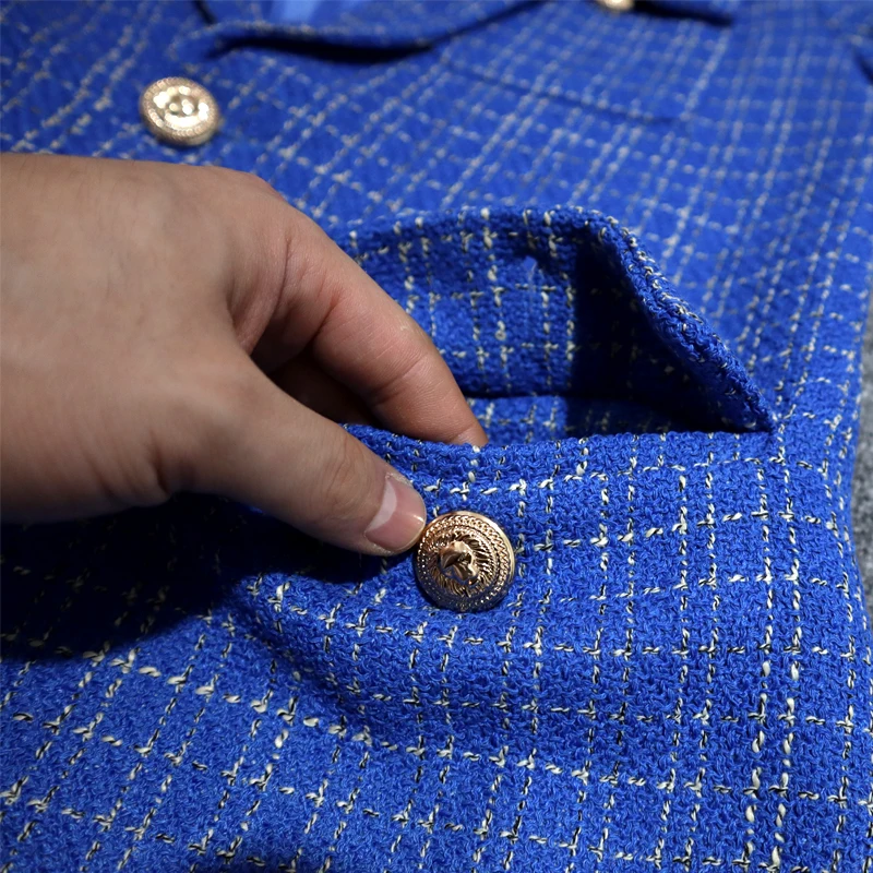 2020 Autumn Winter Vintage Plaid Tweed Blazers Jackets Women Elegant Office Suit Coat Female Solid Outwear Tops Mujer