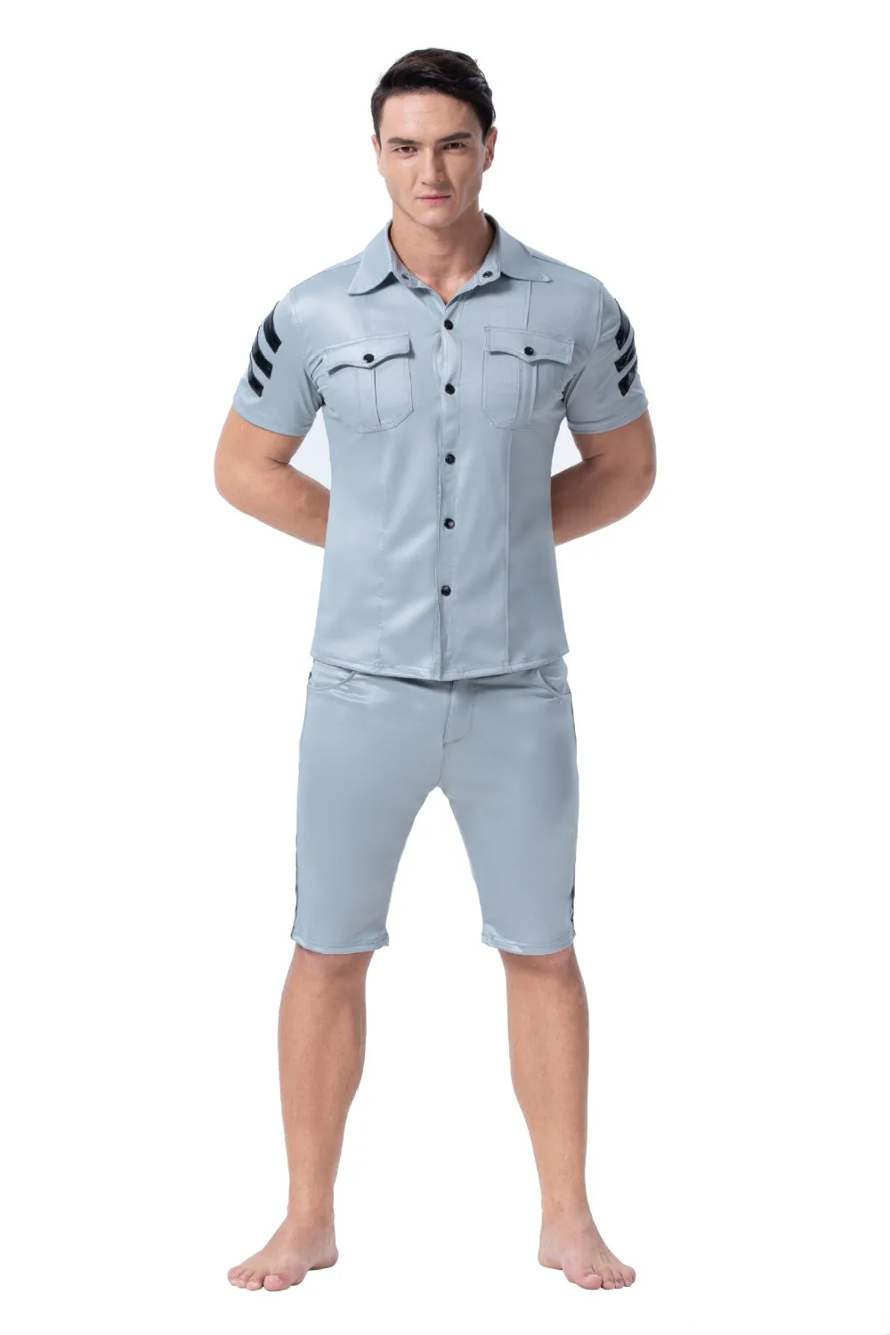 XX158 S-3XL модные легкие цвета искусственная кожа мужчины сексуальные Два Топы с карманами футболки DS мотоцикл с коротким рукавом рубашки с пуговицей