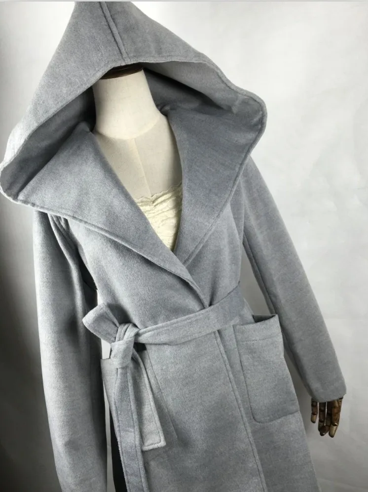 Модные зима-осень Для женщин Шерстяное пальто с длинными рукавами; комплект из двух сторонняя шапка поясом теплые свободные штаны для мальчиков, шерстяная куртка для девочек верхняя одежда с капюшоном