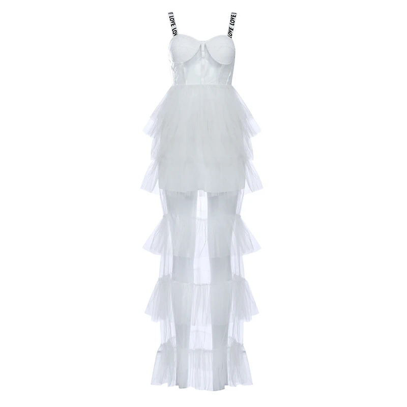 Bqueen летнее новое женское сексуальное платье без бретелей с высоким разрезом, каскадные оборки, женские вечерние платья с открытой спиной Ins, популярное длинное платье - Цвет: white dress