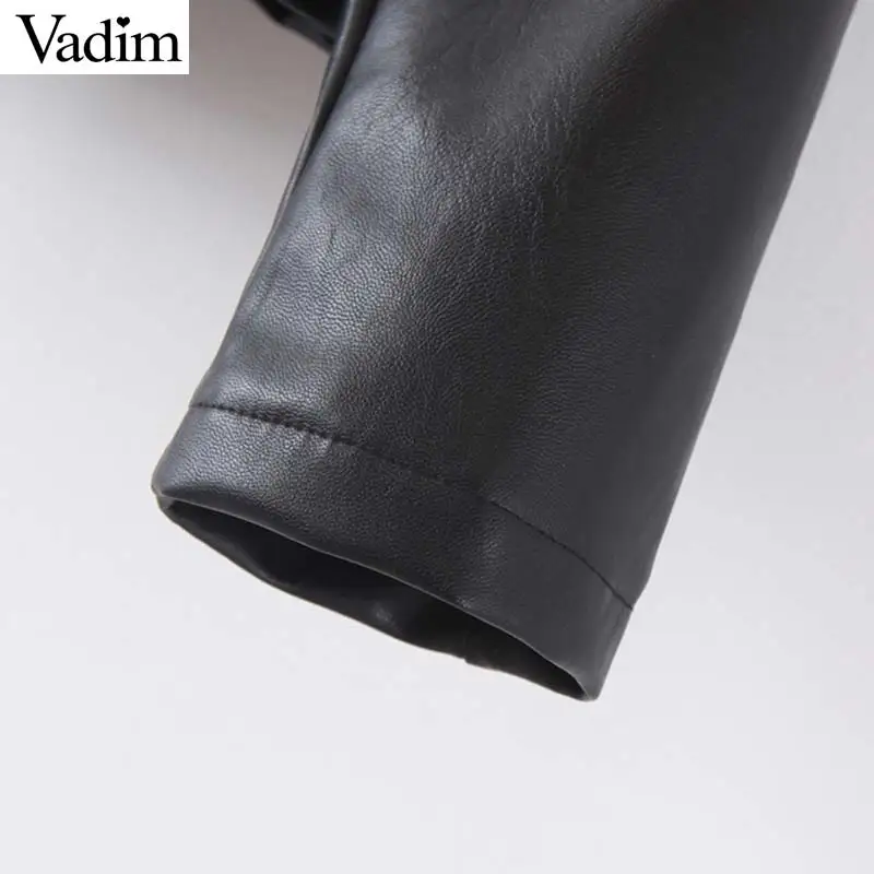 Vadim Женская шикарная кожаная куртка на молнии из искусственной кожи, с карманами, с длинными рукавами, с карманами, пальто, женская верхняя одежда, базовые Модные топы, CA573