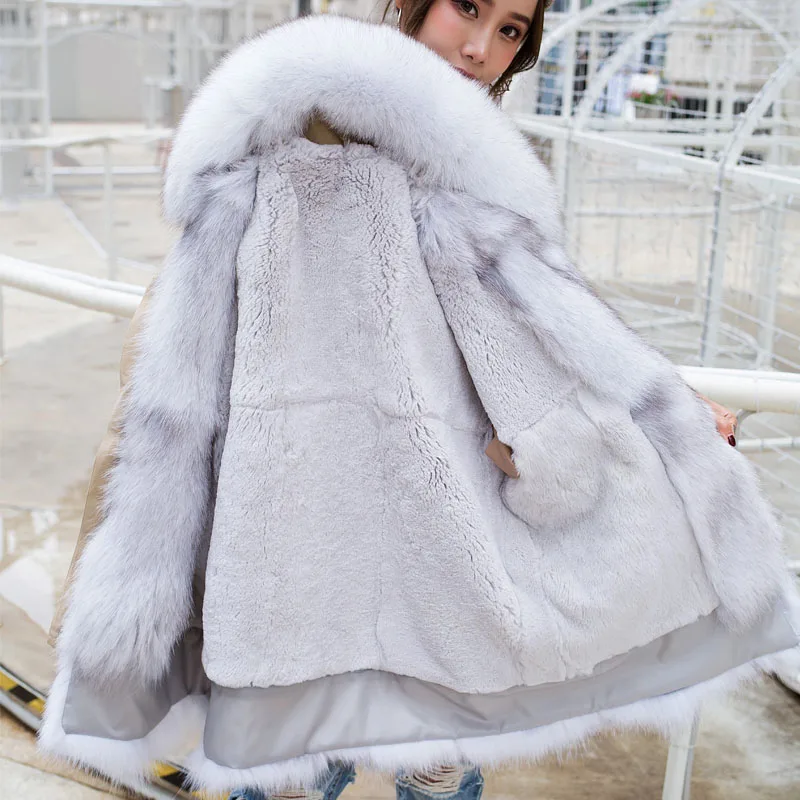Женская парка с подкладкой из натурального меха размера плюс, женские свободные зимние теплые куртки из натурального меха, женские модные толстые пальто из лисьего меха