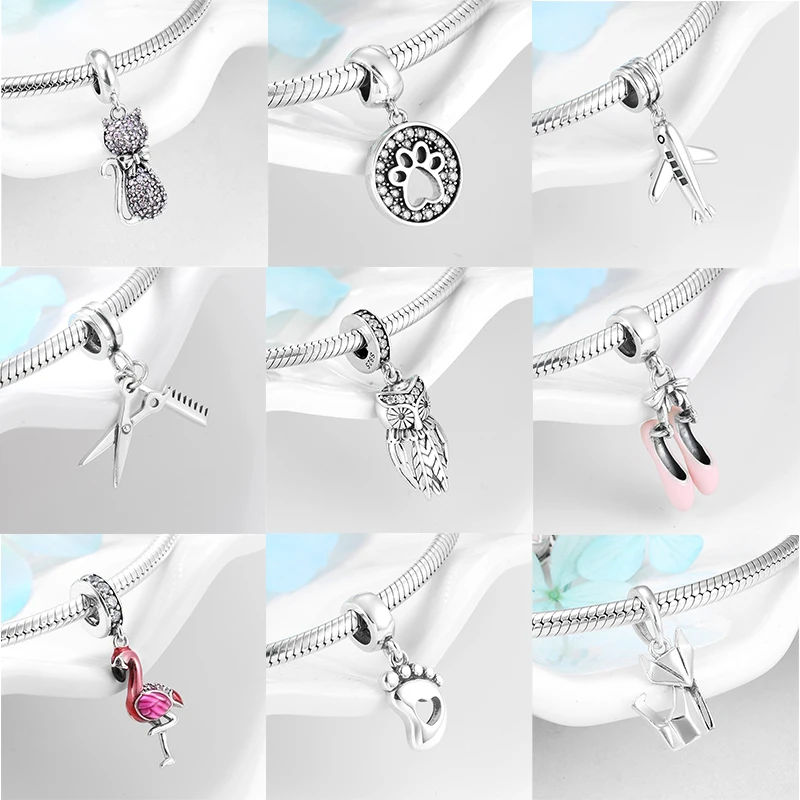

High quality 925 Sterling Silver Beautiful Owl Flamingo Charms pendants Bead Fit Original Kataoka charm Bracelet Bangles Jewelry