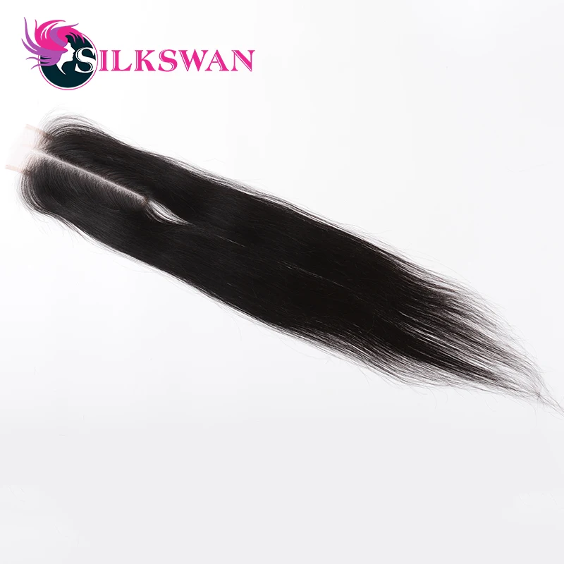 Silkswan натуральный цвет прямые 2*6 Кружева Закрытие прозрачное швейцарское кружево Человеческие волосы remy средний коэффициент 10-26 дюймов
