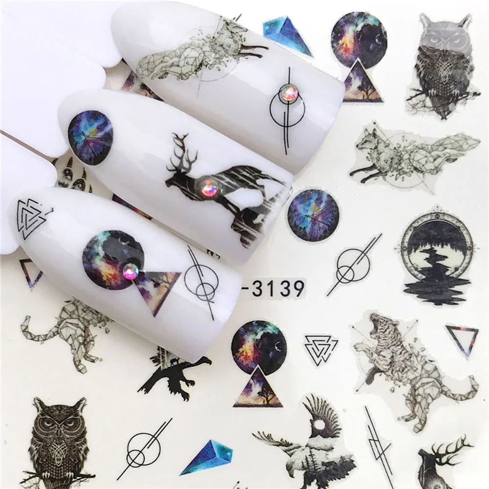 Nails Stickers Maple Leaf Seahorse Nail Sticker Pattern Transfer Nails Series Watermark Nail Decals Flowers Butterflies Color