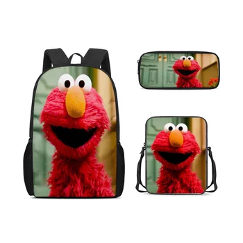 

Customizable children's schoolbag 3-piece backpack cartoon Sesame Street Aimo children's schoolbag shoulder bag pencil bag